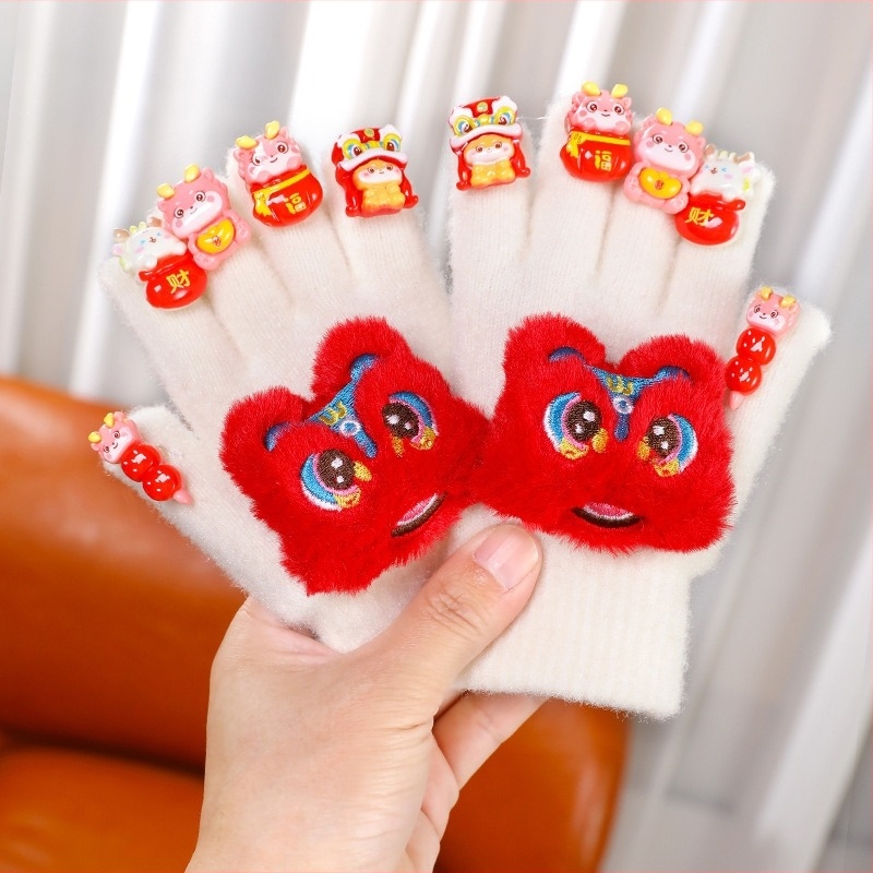 Mănuși de iarnă pentru copii, tricotate cu cinci degete, jacquard, model monocrom, calde pentru iarnă și toamnă, potrivite pentru copii 6–10 ani