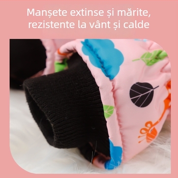 Mănuși de schi pentru copii – unisex, nailon, călduroase, model desen animat, vârste 3–10
