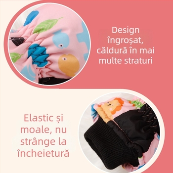 Mănuși de schi pentru copii – unisex, nailon, călduroase, model desen animat, vârste 3–10