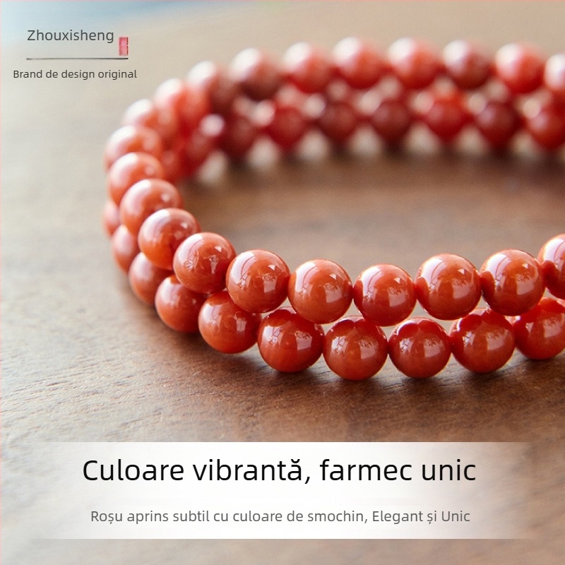 Brățară - Natural, Unisex; mărgele rotunde; agat; lustruit