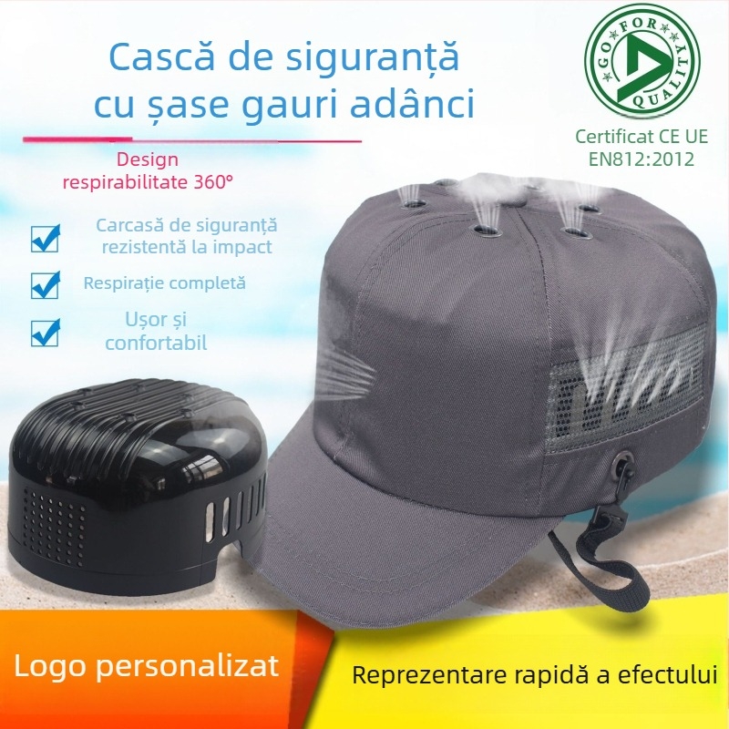 Șapcă de protecție de tip baseball din bumbac, respirabilă și ușoară, cu coroană înaltă și vizieră scurtă, posibilitatea personalizării logo-ului