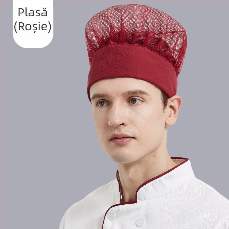 Pălărie de bucătar unisex pentru catering hotelier, din bumbac, țesătură plată, model monocrom, broderie