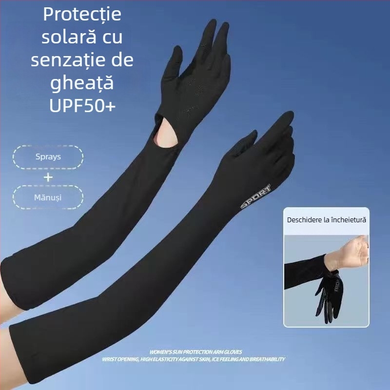Manșete de protecție solară din Ice Silk Nylon cu mănuși integrate, protecție UV, respirante, material Nylon 81–95%