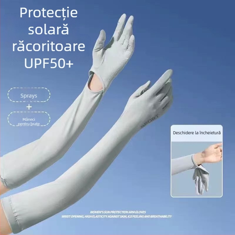 Manșete de protecție solară din Ice Silk Nylon cu mănuși integrate, protecție UV, respirante, material Nylon 81–95%