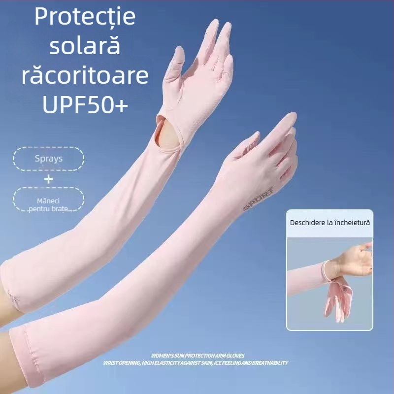 Manșete de protecție solară din Ice Silk Nylon cu mănuși integrate, protecție UV, respirante, material Nylon 81–95%