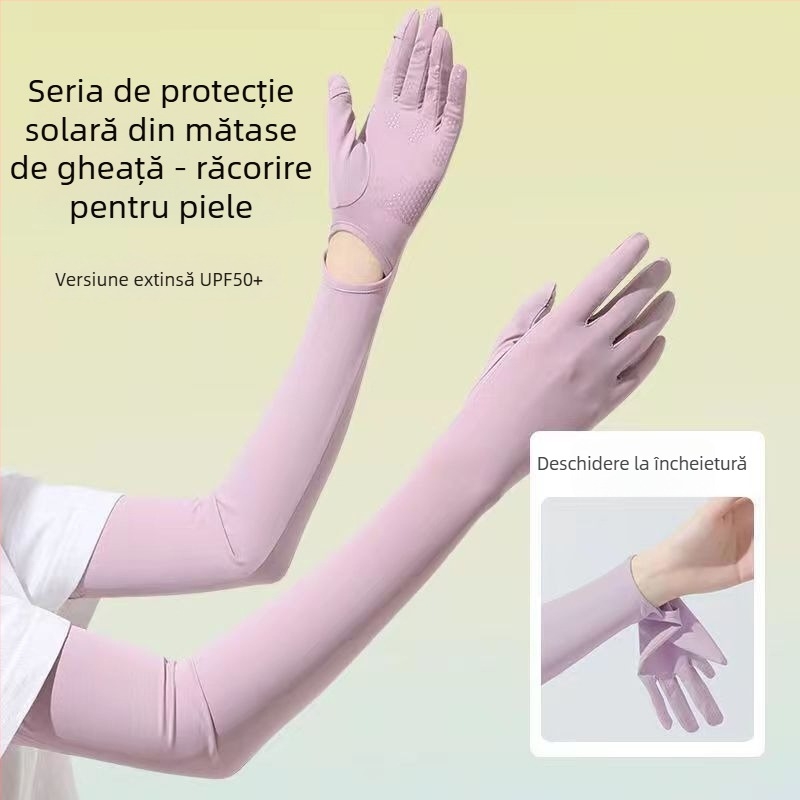 Manșete de protecție solară din Ice Silk Nylon cu mănuși integrate, protecție UV, respirante, material Nylon 81–95%