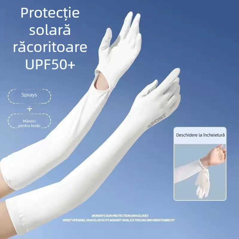 Manșete de protecție solară din Ice Silk Nylon cu mănuși integrate, protecție UV, respirante, material Nylon 81–95%