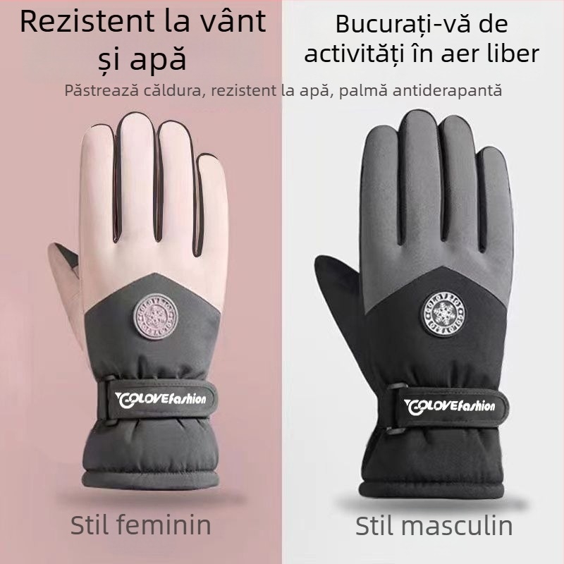 Mănuși de iarnă unisex pentru schi, impermeabile, antiaderente și rezistente la uzură, exterior din bumbac, căptușeală Ice Silk, căptușeală de catifea, stil Flip-cover