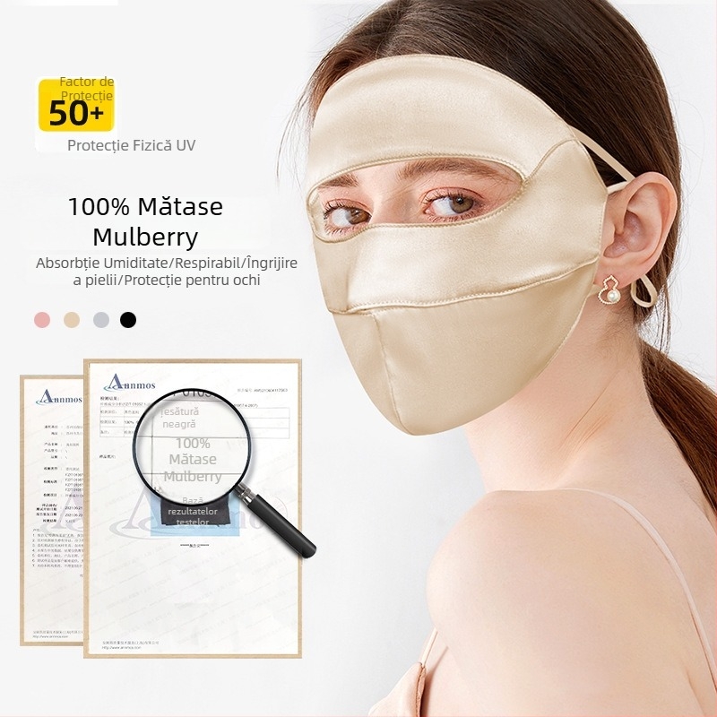Mulberry Silk 19 Momme – mască pentru față cu acoperire totală, protecție UV, protecție dublă împotriva razelor solare