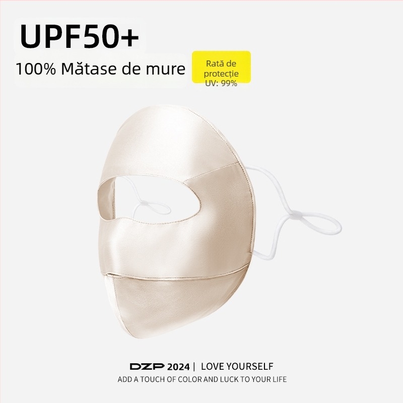 Mască de față din 100% mătase, acoperire totală, respirabilă, protecție UV, primăvara 2024