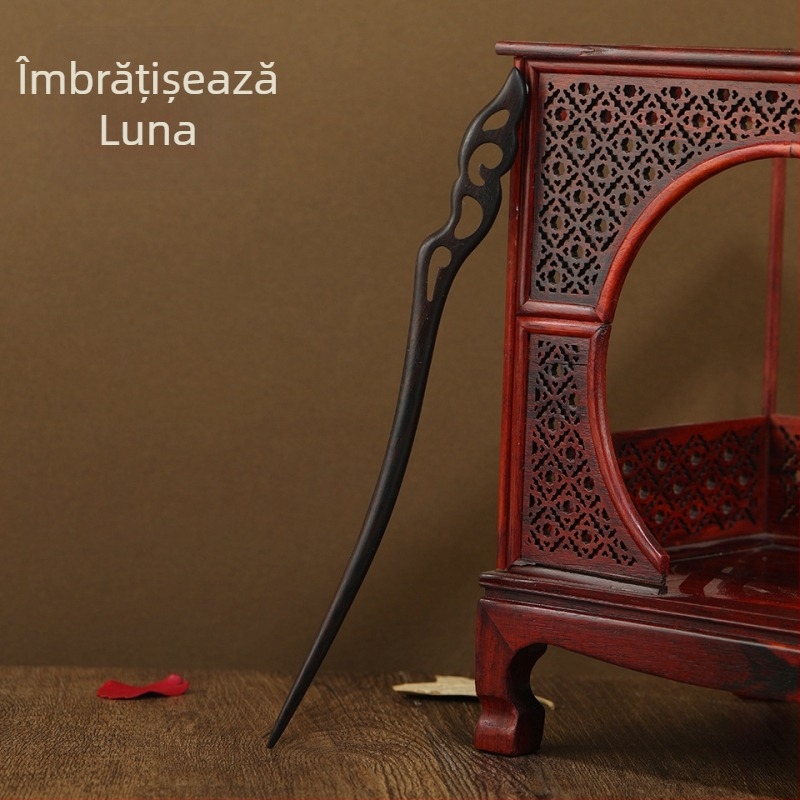 Clamă de păr din lemn, lungă, în stil retro, accesoriu Hanfu cu design geometric, potrivit pentru cadouri (nuntă, zi de naștere, festival)