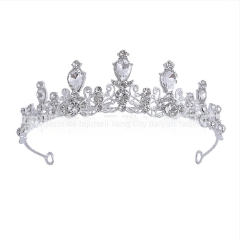 Tiara de mireasă pentru cap cu cristale albe de zircon, bază din aliaj, placare electroplată