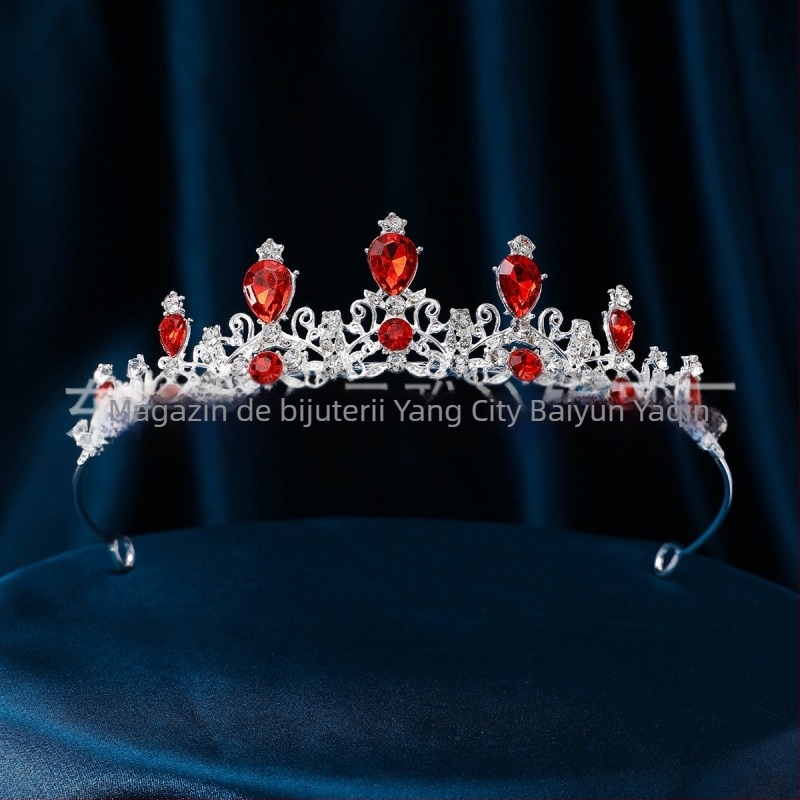 Tiara de mireasă pentru cap cu cristale albe de zircon, bază din aliaj, placare electroplată