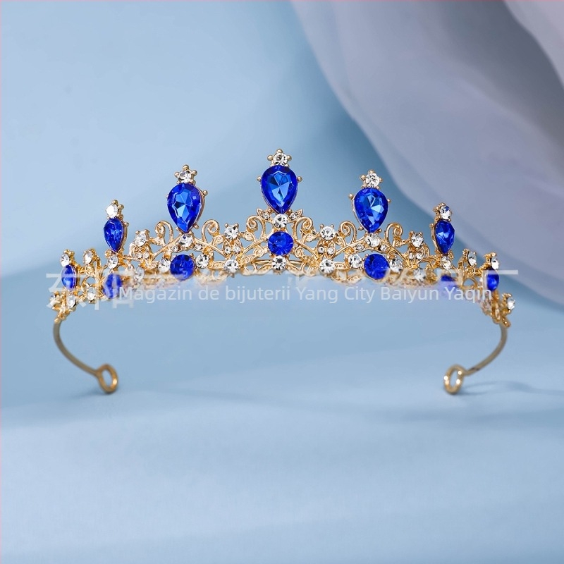 Tiara de mireasă pentru cap cu cristale albe de zircon, bază din aliaj, placare electroplată