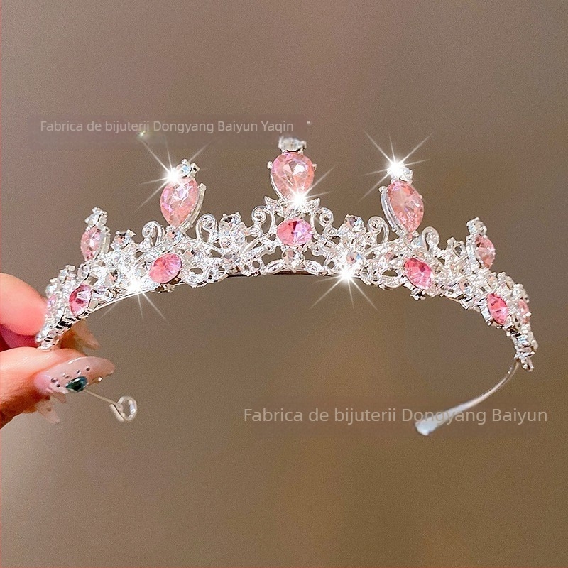 Tiara de mireasă pentru cap cu cristale albe de zircon, bază din aliaj, placare electroplată