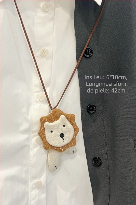 Pandantiv din piele pentru copii pe șnur, design cu animale desenate, colier lung, personalizare disponibilă, ambalaj individual