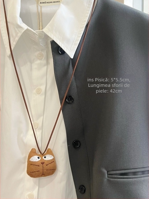 Pandantiv din piele pentru copii pe șnur, design cu animale desenate, colier lung, personalizare disponibilă, ambalaj individual