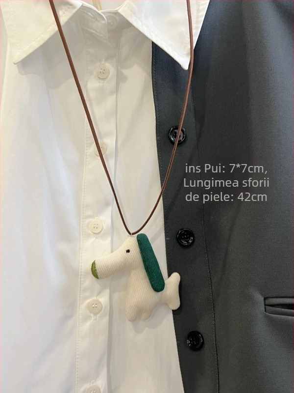 Pandantiv din piele pentru copii pe șnur, design cu animale desenate, colier lung, personalizare disponibilă, ambalaj individual
