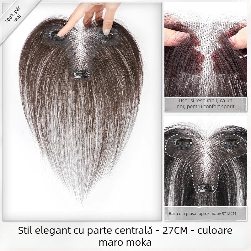 Piesă de perucă pentru femei, țesută manual, fibre rezistente la temperatură, fără cusături, volum în zona creștetului