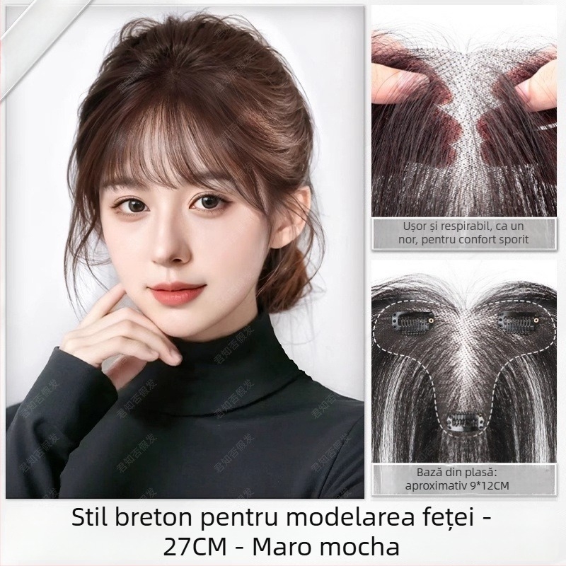 Piesă de perucă pentru femei, țesută manual, fibre rezistente la temperatură, fără cusături, volum în zona creștetului