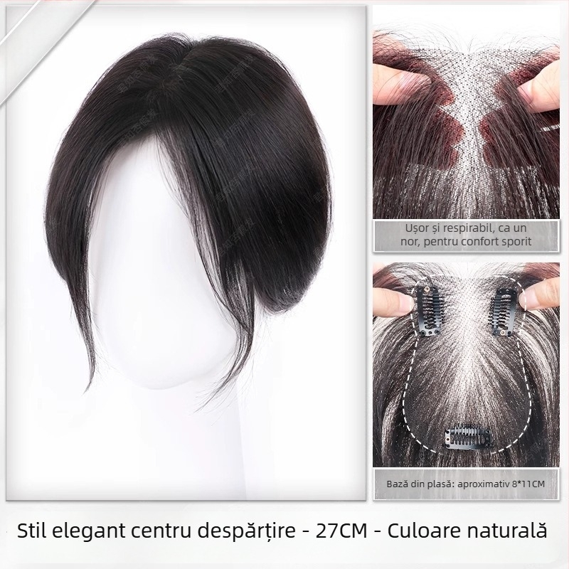 Piesă de perucă pentru femei, țesută manual, fibre rezistente la temperatură, fără cusături, volum în zona creștetului