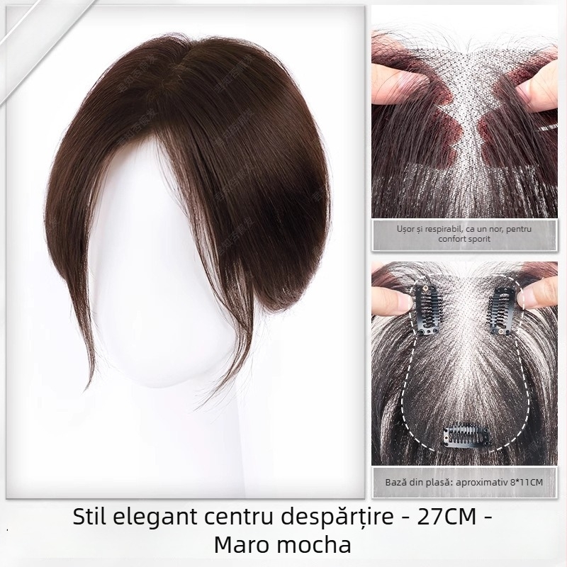 Piesă de perucă pentru femei, țesută manual, fibre rezistente la temperatură, fără cusături, volum în zona creștetului