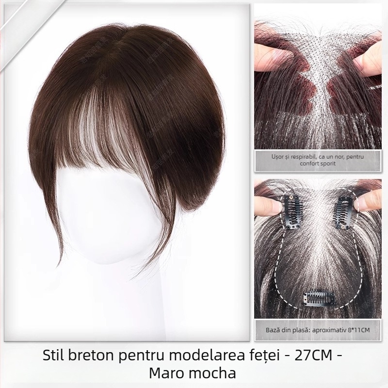Piesă de perucă pentru femei, țesută manual, fibre rezistente la temperatură, fără cusături, volum în zona creștetului