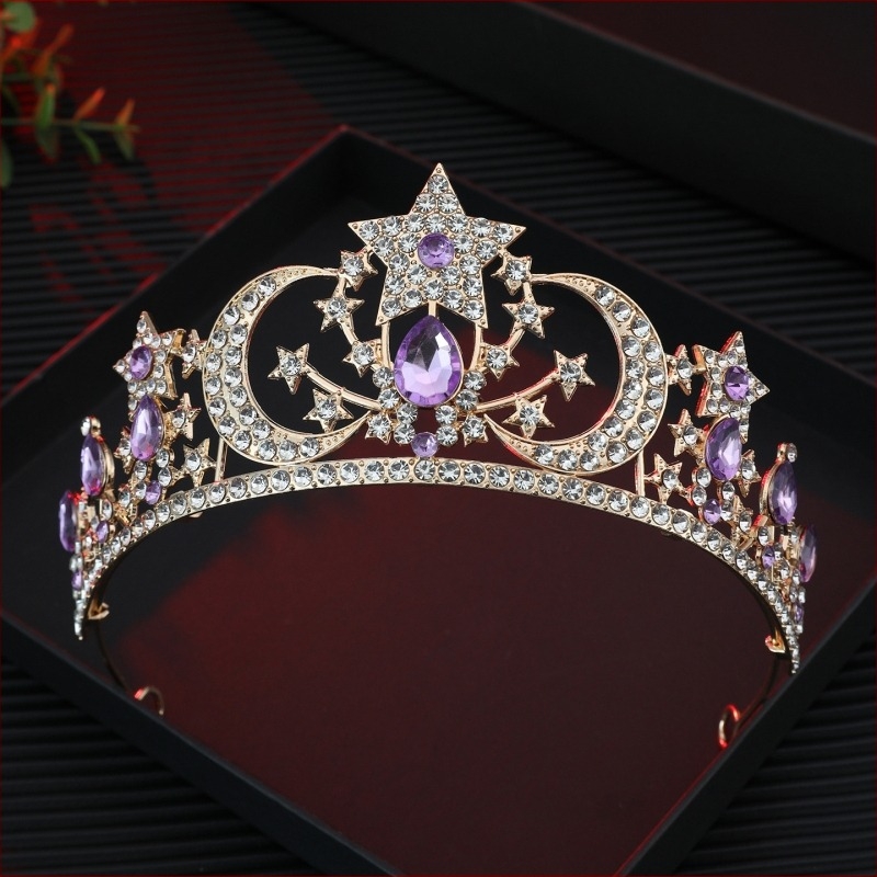 Accesoriu pentru păr în formă de coroană pentru femei, aliaj 18K placat electroplată, cristal, stil simplu