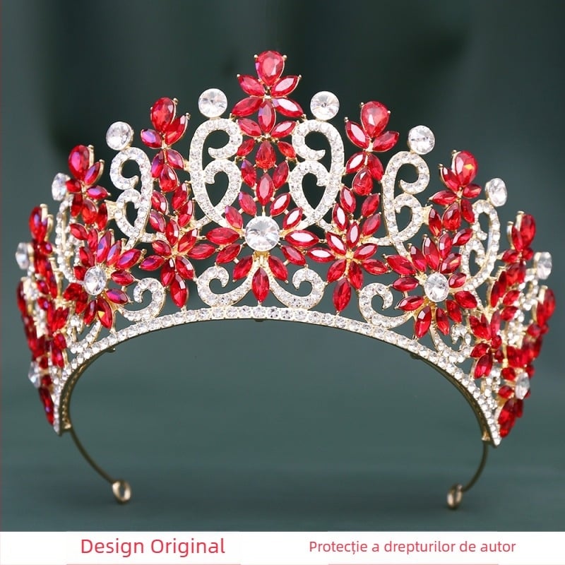 Tiara de mireasă barocă, coroană cu cristale, finisaj diamantat