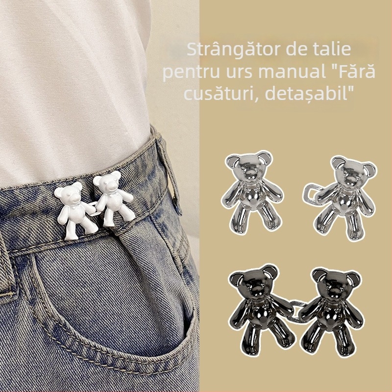 Cataramă talie cu ursuleț — fără cusături, detașabilă, din aliaj, pentru pantaloni/fustă, practică, stil drăguț