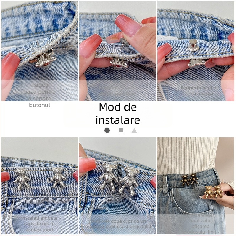 Cataramă talie cu ursuleț — fără cusături, detașabilă, din aliaj, pentru pantaloni/fustă, practică, stil drăguț