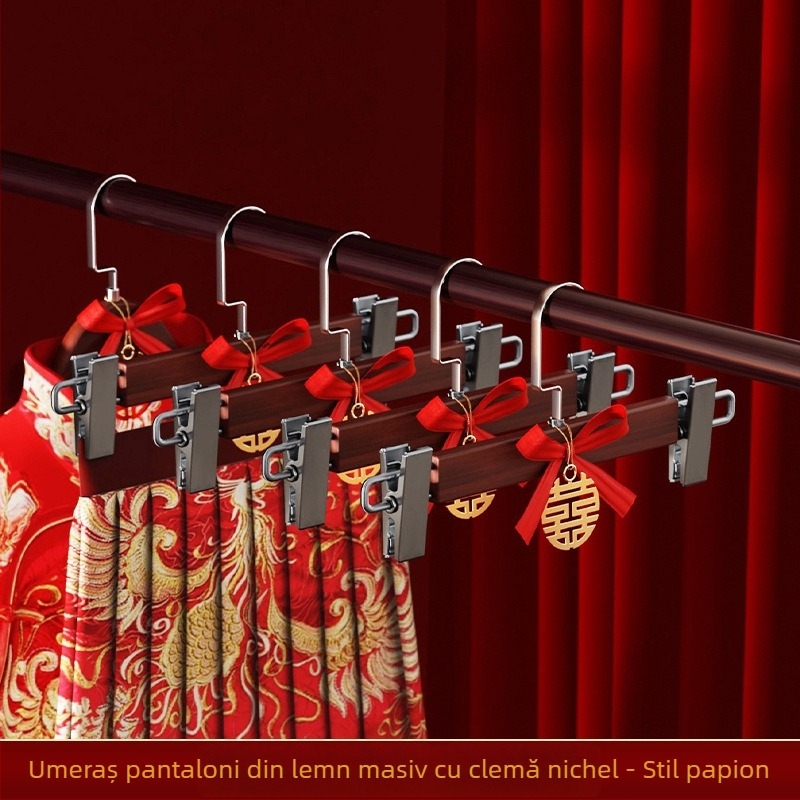 Umeraș din lemn pentru haine de nuntă, pentru mire și mireasă, destinat costumelor tradiționale chineze de nuntă
