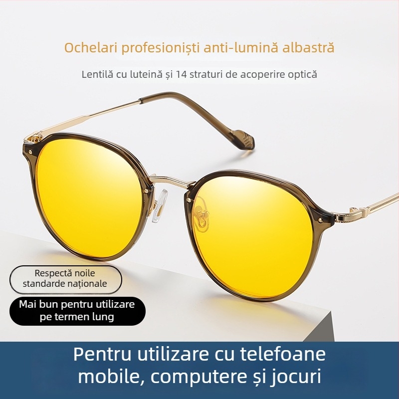 Ochelari TR90 anti-lumină albastră, ultraușori, ochelari de recuperare post-chirurgie, ramă din metal, lentile sintetice 1.8 mm, transmisie luminoasă 77%, model 2347