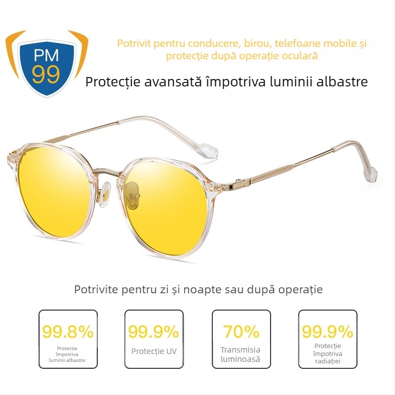 Ochelari TR90 anti-lumină albastră, ultraușori, ochelari de recuperare post-chirurgie, ramă din metal, lentile sintetice 1.8 mm, transmisie luminoasă 77%, model 2347