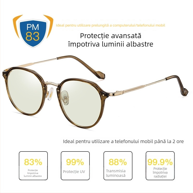Ochelari TR90 anti-lumină albastră, ultraușori, ochelari de recuperare post-chirurgie, ramă din metal, lentile sintetice 1.8 mm, transmisie luminoasă 77%, model 2347