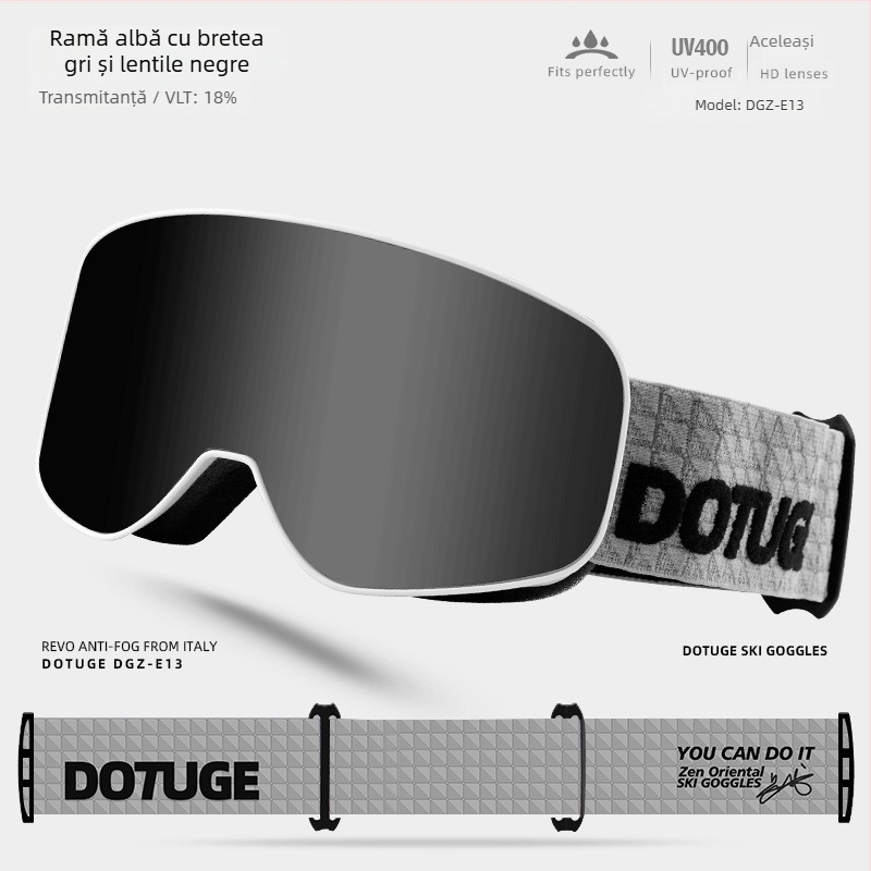 Ochelari cilindrici de ski pentru adulți, anti ceață, impermeabili și rezistenți la vânt, ramă TPU / lentile PC, strat dublu