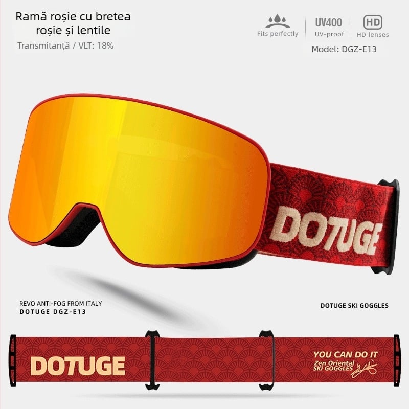 Ochelari cilindrici de ski pentru adulți, anti ceață, impermeabili și rezistenți la vânt, ramă TPU / lentile PC, strat dublu