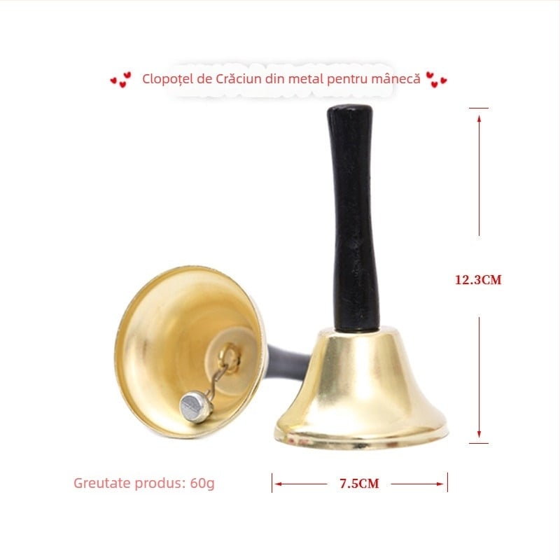 Accesorii costum Moș Crăciun: set barbă și perucă, clopoțel de mână, sacoșă în formă de măr pentru cadouri, sacoșă pentru bomboane