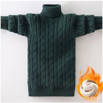 Pulover tricotat pentru copii, gros, guler dublu, din fibră de poliester, mâneci lungi, pentru copii 3-8 ani