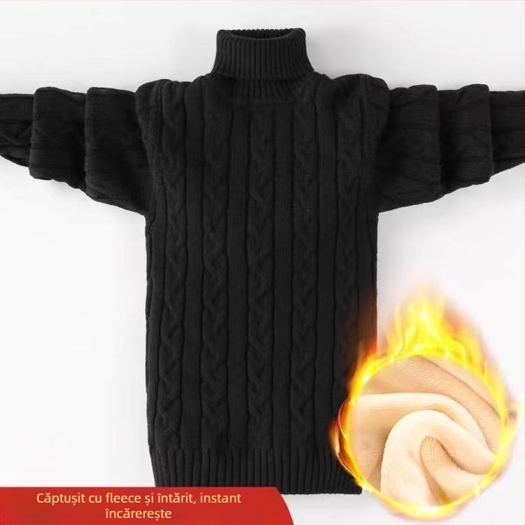 Pulover tricotat pentru copii, gros, guler dublu, din fibră de poliester, mâneci lungi, pentru copii 3-8 ani