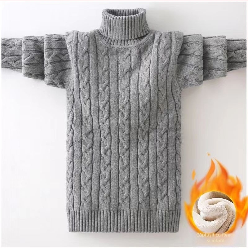 Pulover tricotat pentru copii, gros, guler dublu, din fibră de poliester, mâneci lungi, pentru copii 3-8 ani
