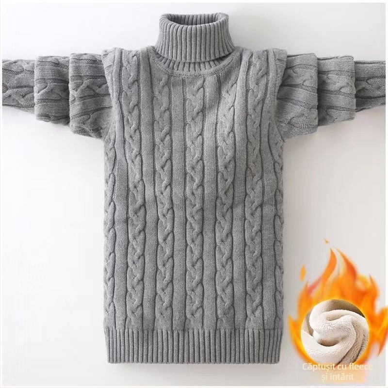 Pulover tricotat pentru copii, gros, guler dublu, din fibră de poliester, mâneci lungi, pentru copii 3-8 ani
