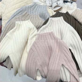 Pulover pentru fete, stil coreean, din bumbac, mâneci lungi, guler rotund, pentru copii 1–3 ani