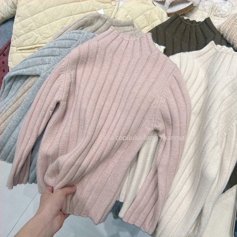 Pulover pentru fete, stil coreean, din bumbac, mâneci lungi, guler rotund, pentru copii 1–3 ani
