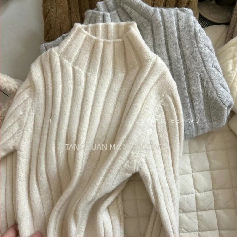 Pulover pentru fete, stil coreean, din bumbac, mâneci lungi, guler rotund, pentru copii 1–3 ani