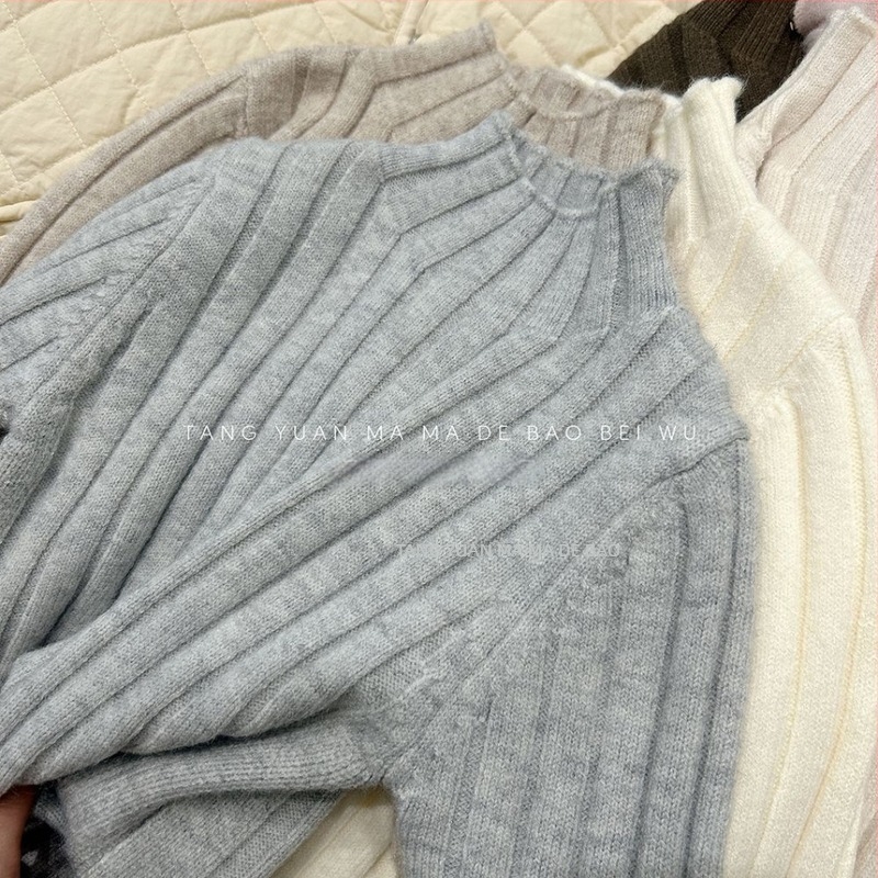 Pulover pentru fete, stil coreean, din bumbac, mâneci lungi, guler rotund, pentru copii 1–3 ani