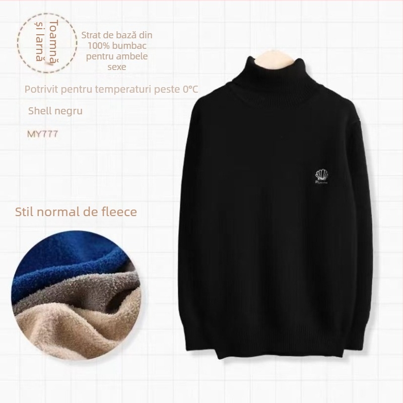 Pulover tricotat pentru copii, cu guler înalt, căptușit cu polar, gros, 80% bumbac, iarnă 2025, unisex