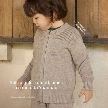 Hanorac tricotat pentru copii cu glugă și fermoar, blană de iepure, potrivit pentru nou-născuți 0–1 ani, toamnă