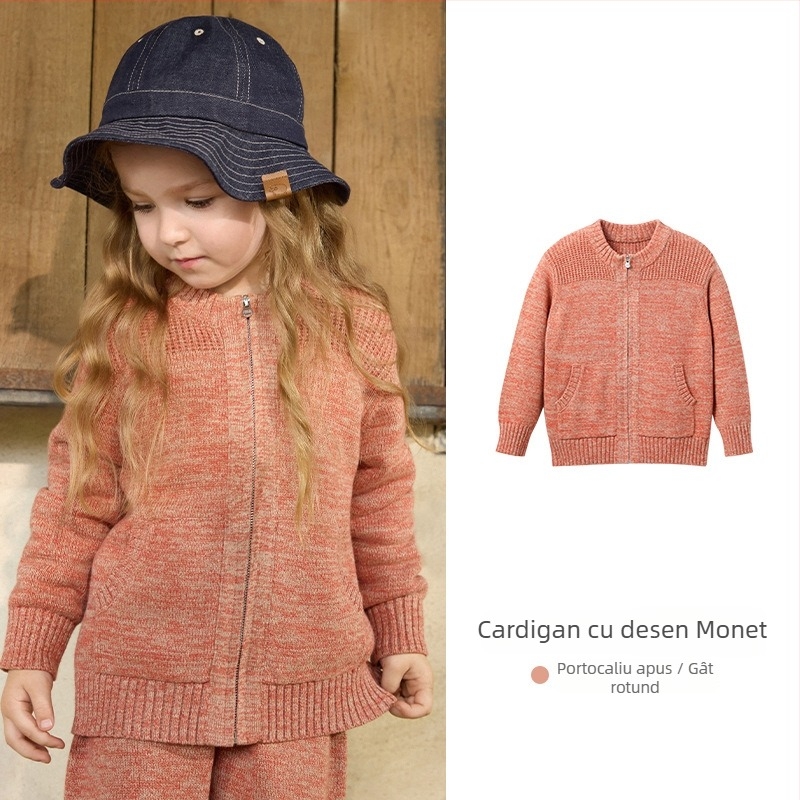 Hanorac tricotat pentru copii cu glugă și fermoar, blană de iepure, potrivit pentru nou-născuți 0–1 ani, toamnă