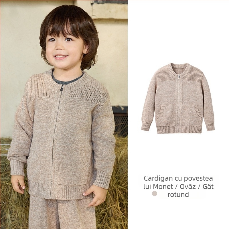 Hanorac tricotat pentru copii cu glugă și fermoar, blană de iepure, potrivit pentru nou-născuți 0–1 ani, toamnă